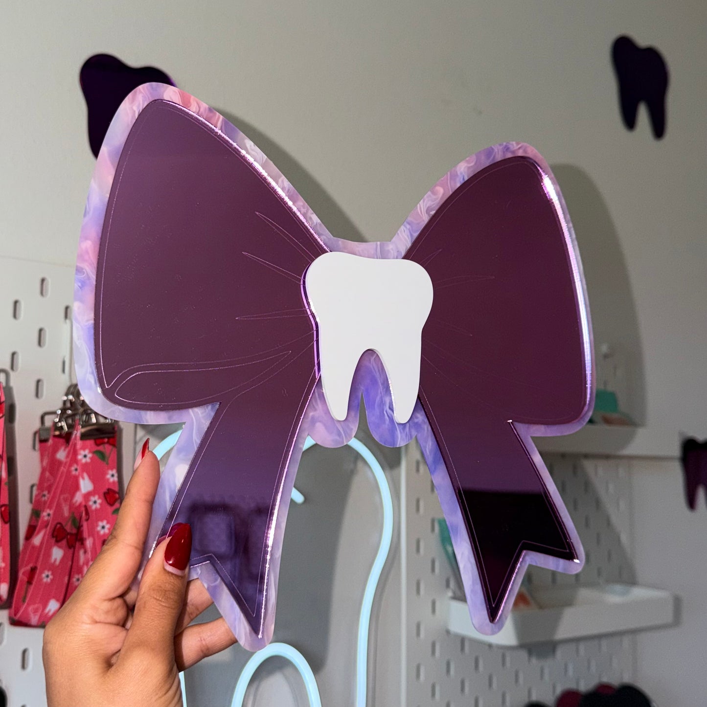 Pink Bow Purple Dream Swirls Border Mirror 10x10