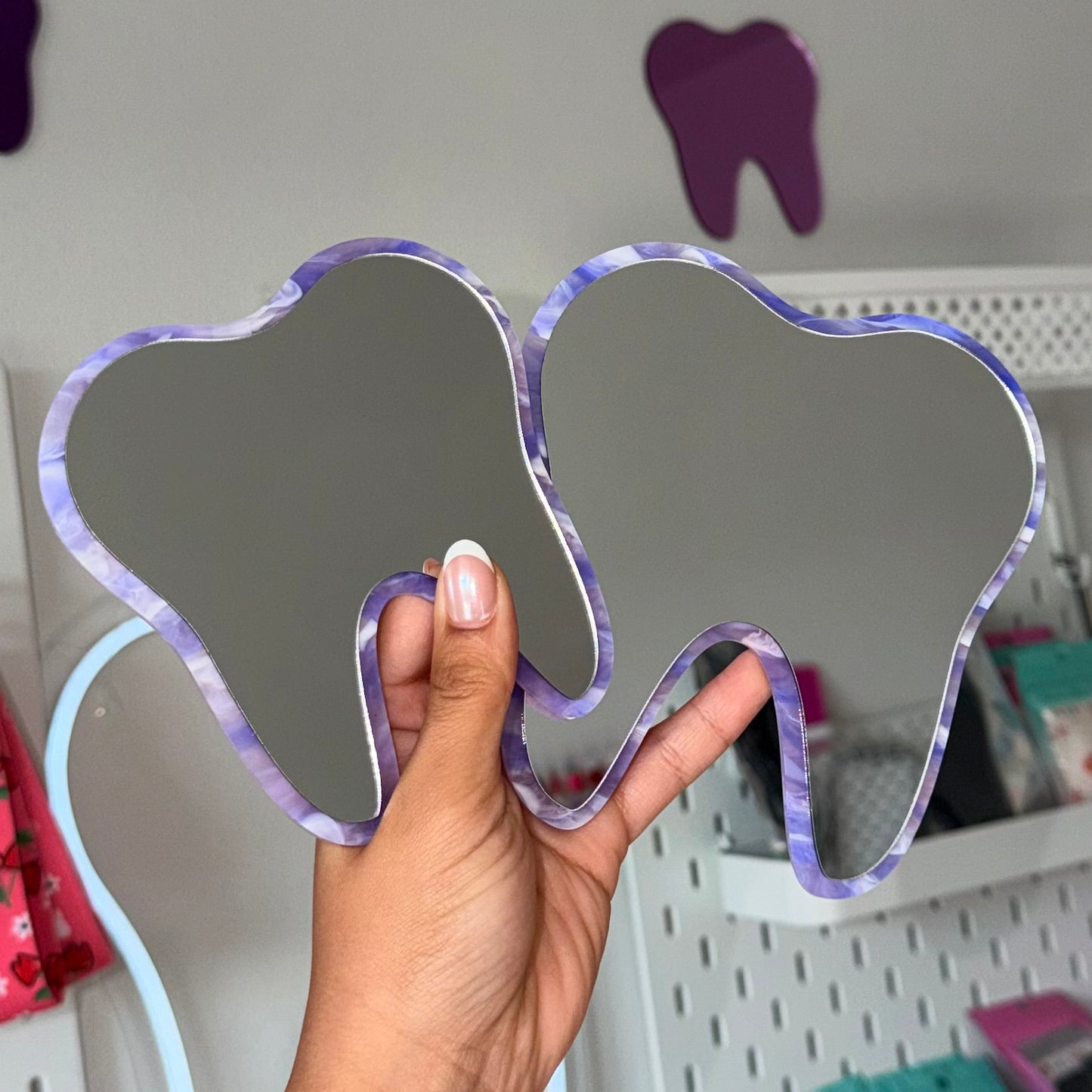 Mini Tooth Mirror Set (2) - Silver W/ Purple Swirl