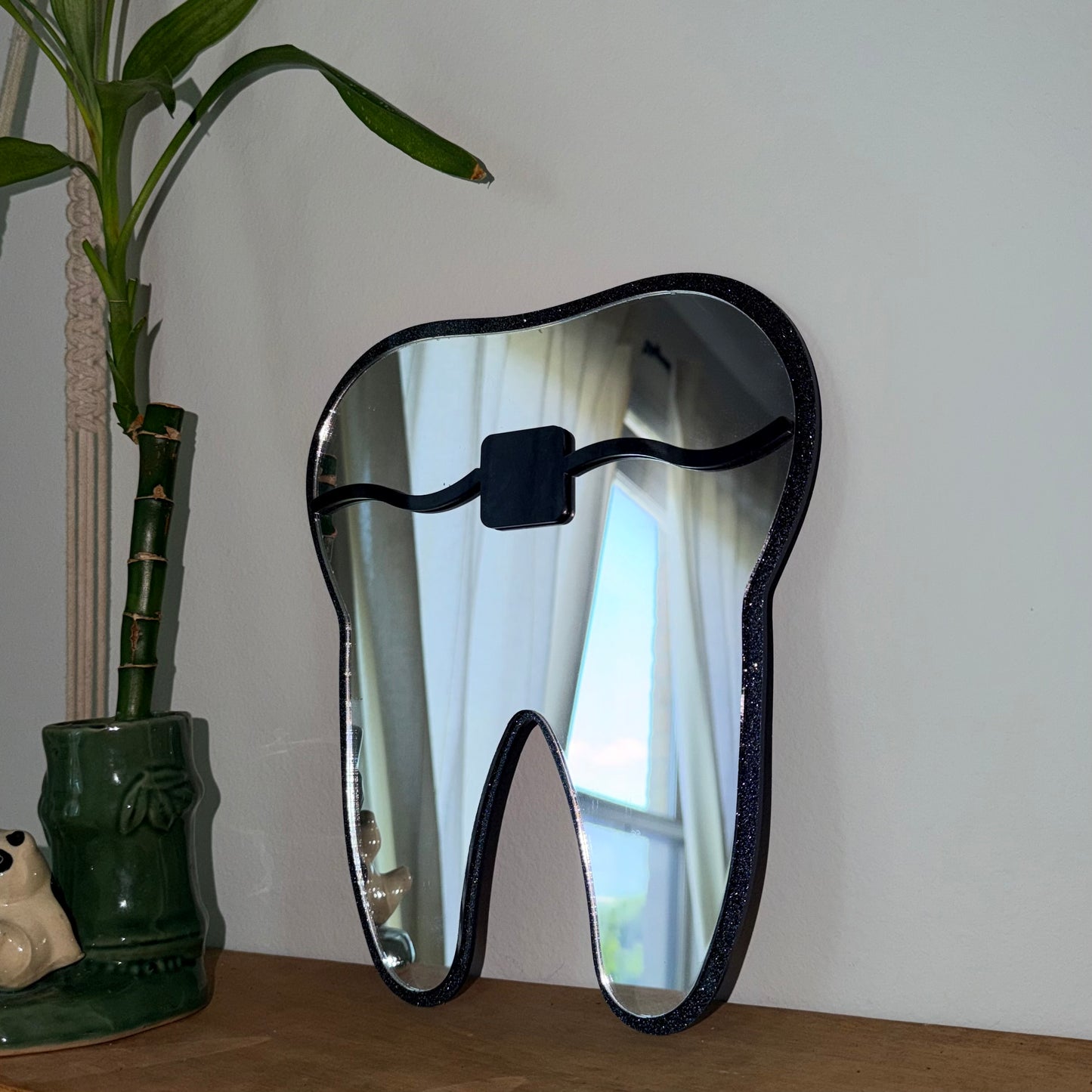 Ortho Tooth Glitter Black Border Mirror 9x10