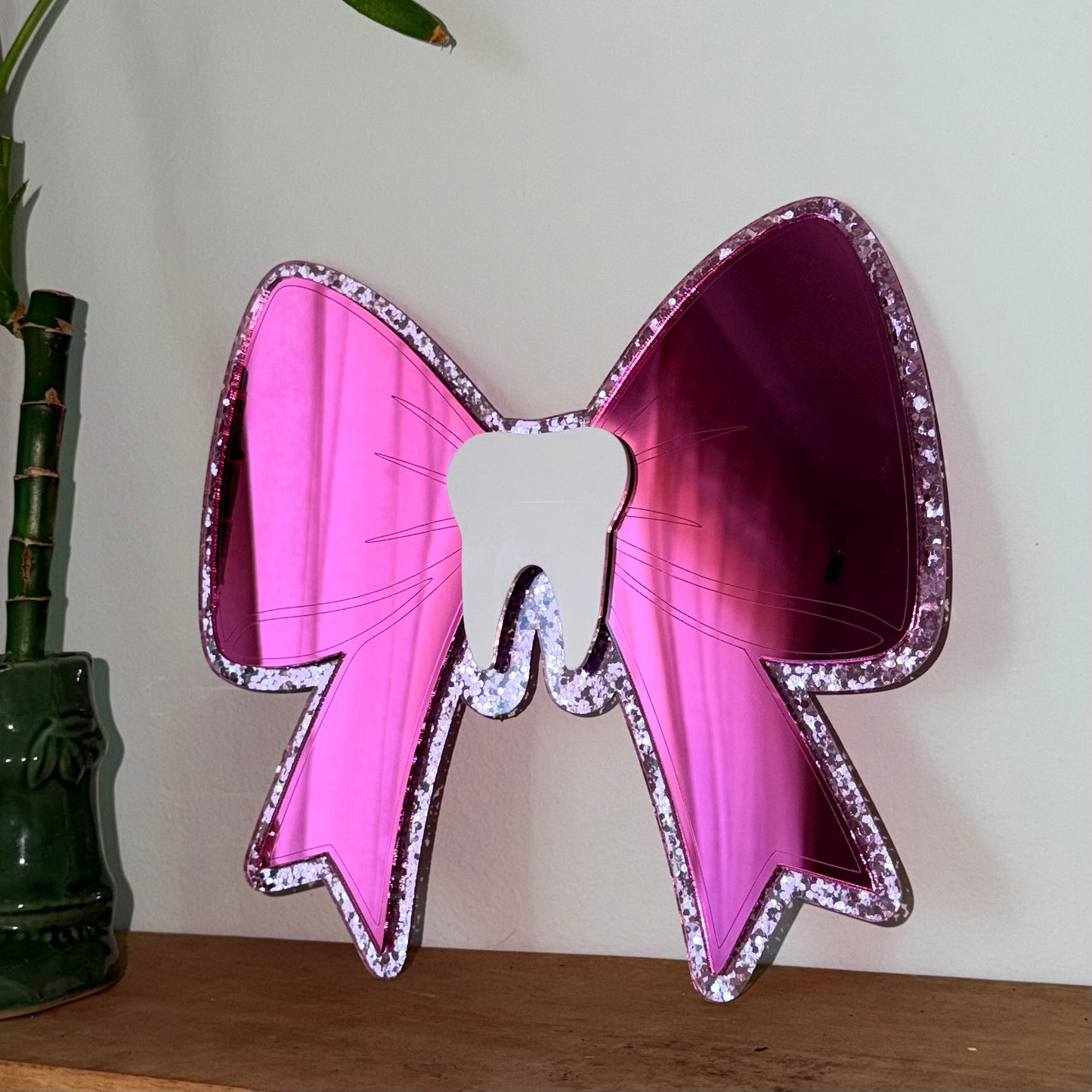 Pink Bow Chunky Pink Border Mirror 10x10