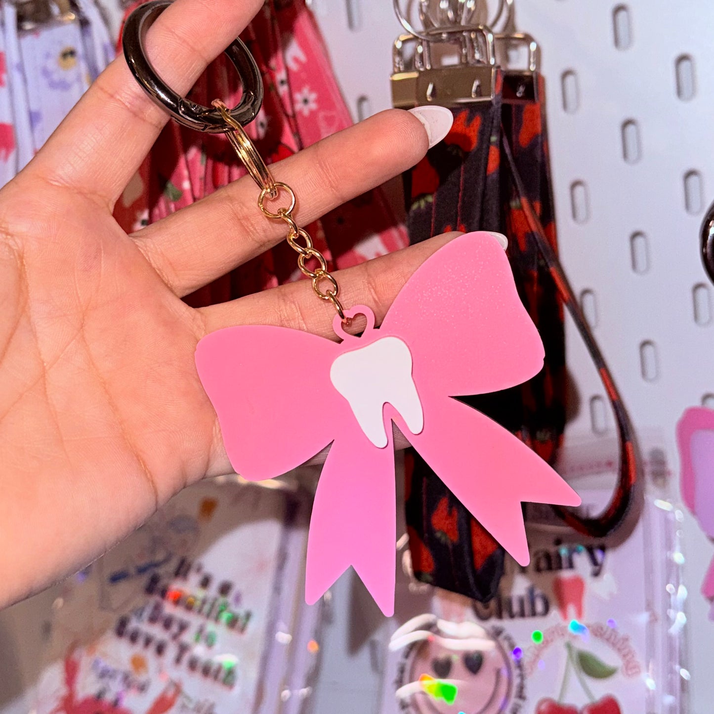 Tooth Bow Key Chains Pink OR Purple