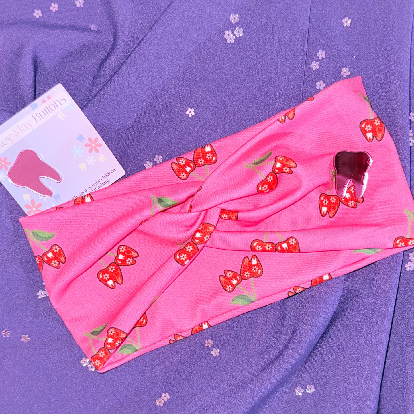 Sweet Tooth Cherry Knotted Headband Buttons NOT Included***