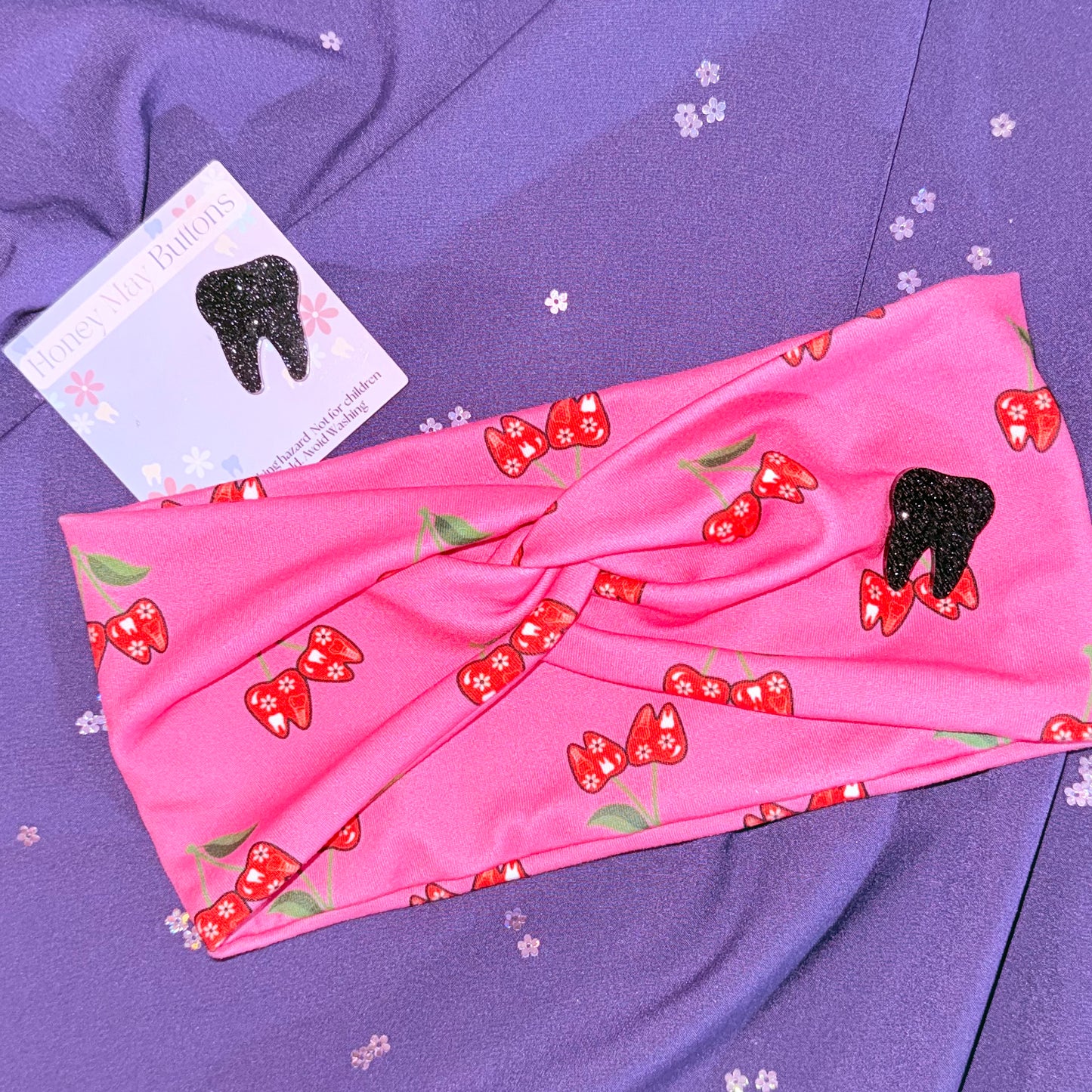 Sweet Tooth Cherry Knotted Headband Buttons NOT Included***