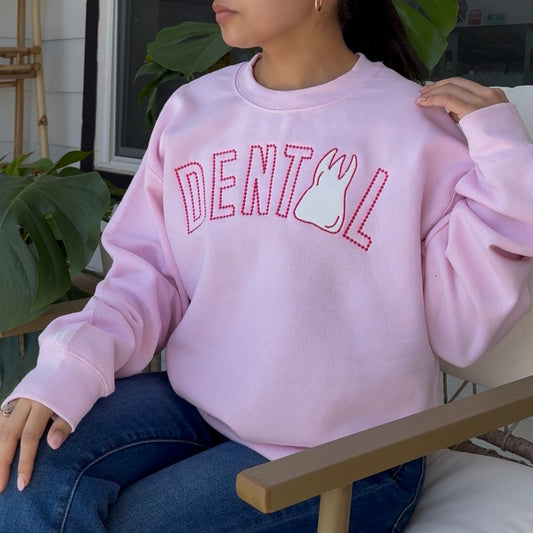 Pink Stitch DENTAL/ White Molar Crewneck