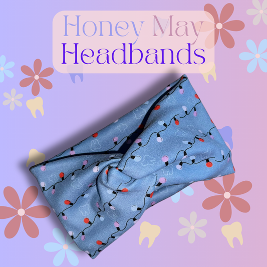 Christmas Lights Blue Knotted Headband- Buttons NOT Included***