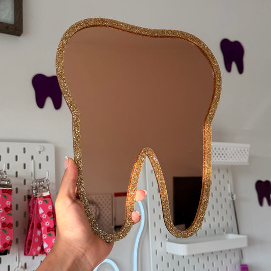 Gold Glitter On Gold Molar Mirror 11x9