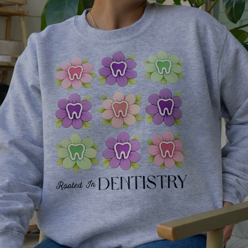 Rooted In Dentistry Garden Flowers Crewneck