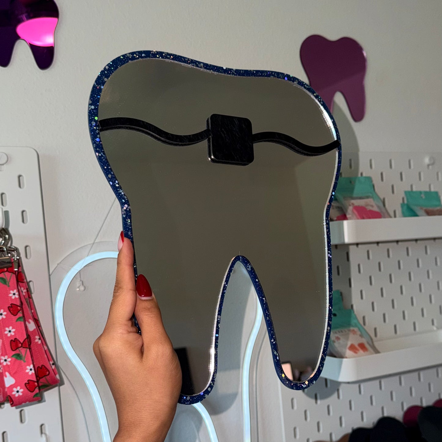 Ortho Tooth Glitter Navy Border Mirror 11x9.5