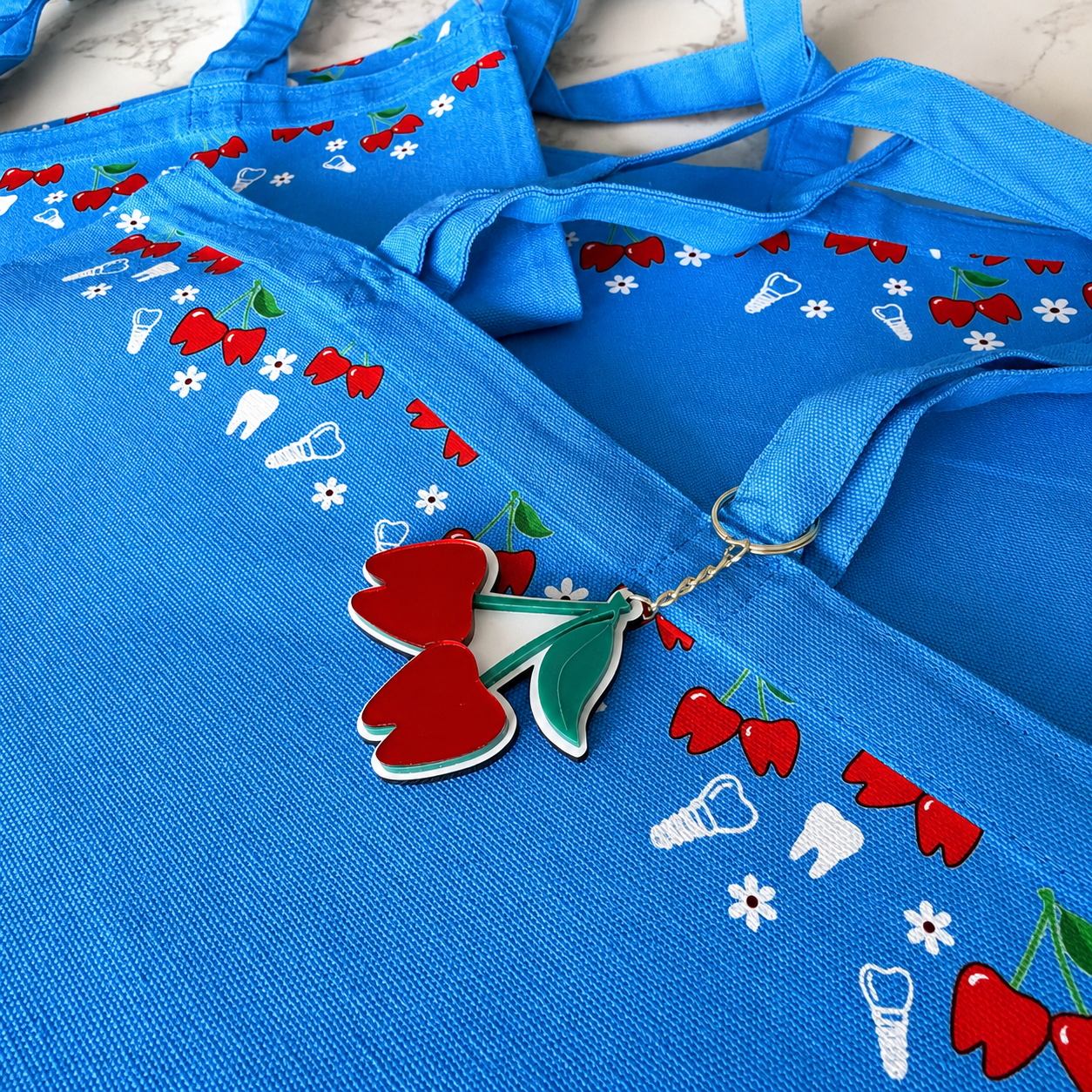 Cherries Blue Tote Bag