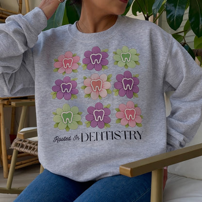 Rooted In Dentistry Garden Flowers Crewneck