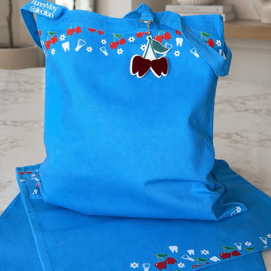 Cherries Blue Tote Bag