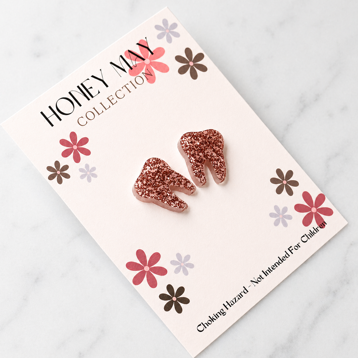 Glitter RoseGold Tooth Earrings - 1 Pairs