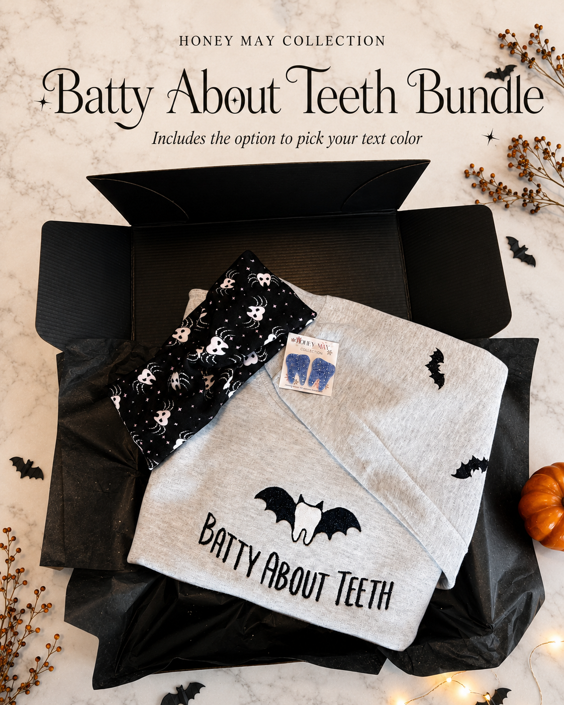 Batty About Teeth Box *LIMITED*Sept 2ND  ( 1 Crewneck, 1 Headband, 1 Button pair)