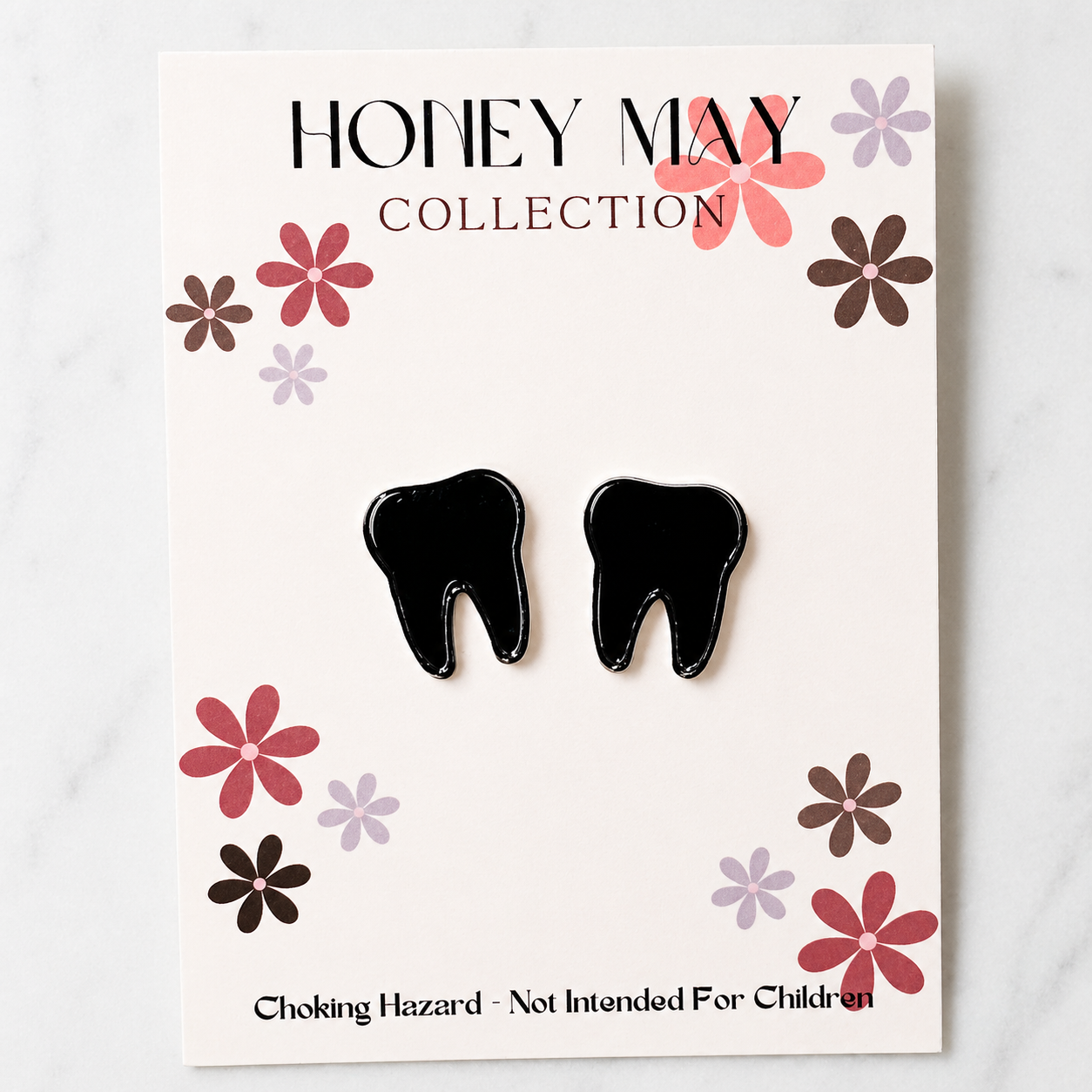 Black Mirror Tooth Earrings - 1 Pair