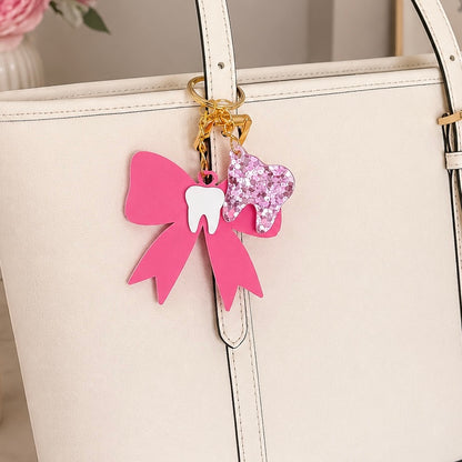 Pink Tooth Bow Keychain