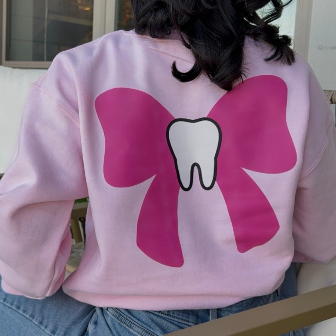 Light Pink Tooth Bow- Pink Sweater