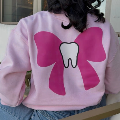 Light Pink Tooth Bow- Pink Sweater