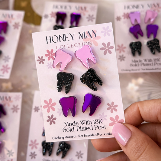 The 18K Tooth Earrings - 3 Pairs