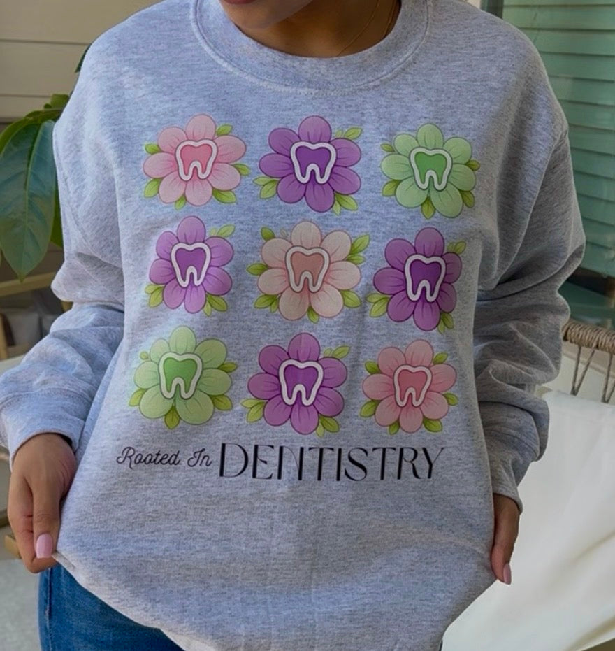 Rooted In Dentistry Garden Flowers Crewneck