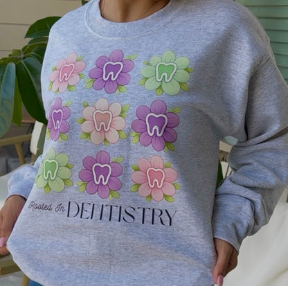 Rooted In Dentistry Garden Flowers Crewneck